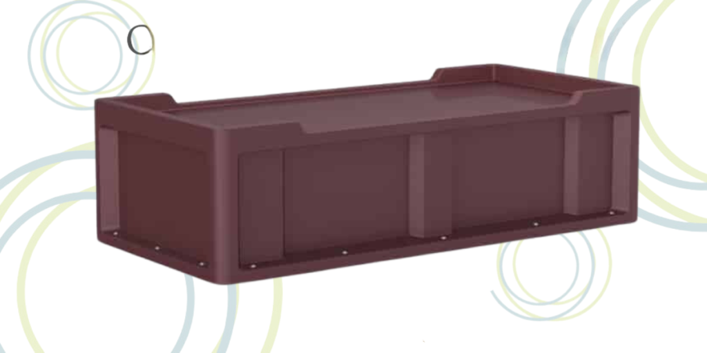 Ligature Resistant Bed-compatible brown plastic storage box with circular design.