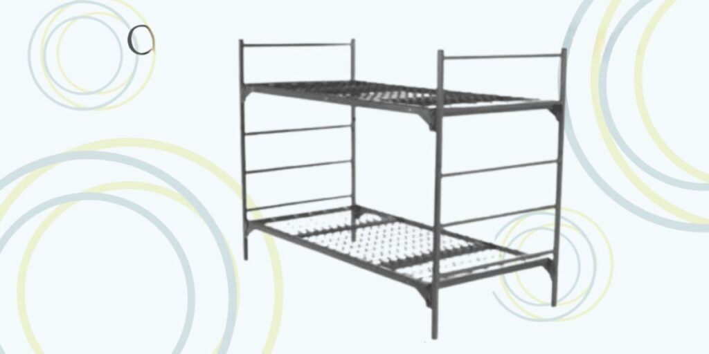 A metal bunk bed featuring two shelves and a ladder, designed for easy assembly and versatile room configurations.