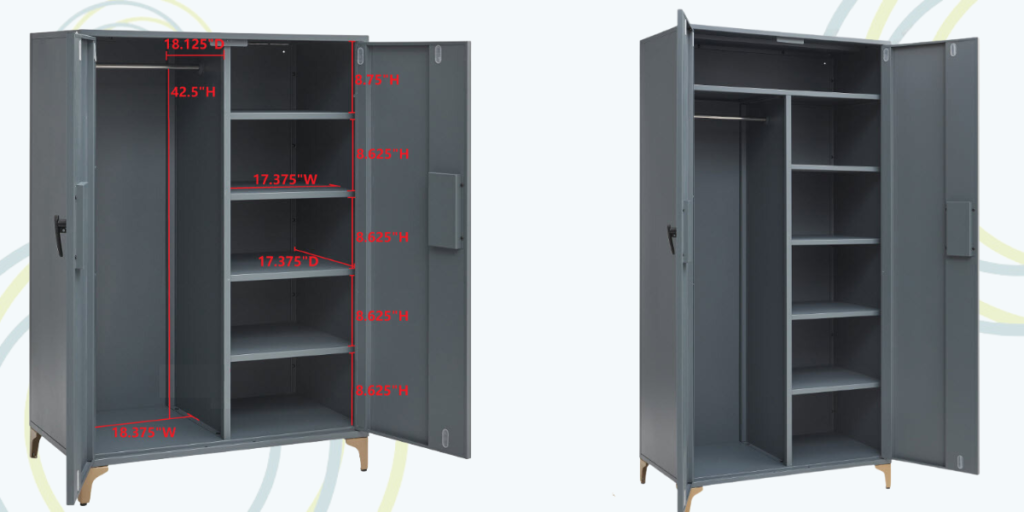 Steel storage cabinets in two sizes, designed for efficient space utilization in nonprofit facilities, ensuring accessibility and functionality.