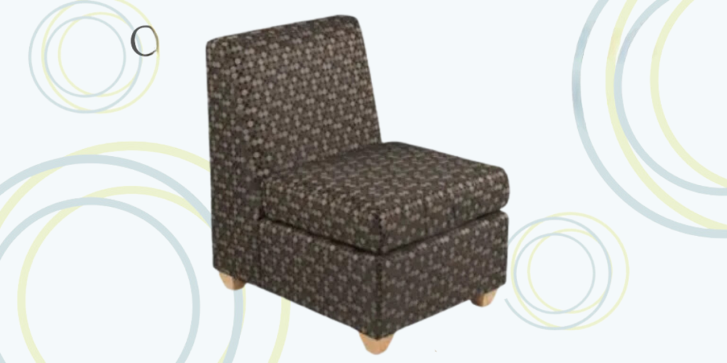 A chair featuring a seat upholstered in rich brown fabric, showcasing a simple yet elegant design.
